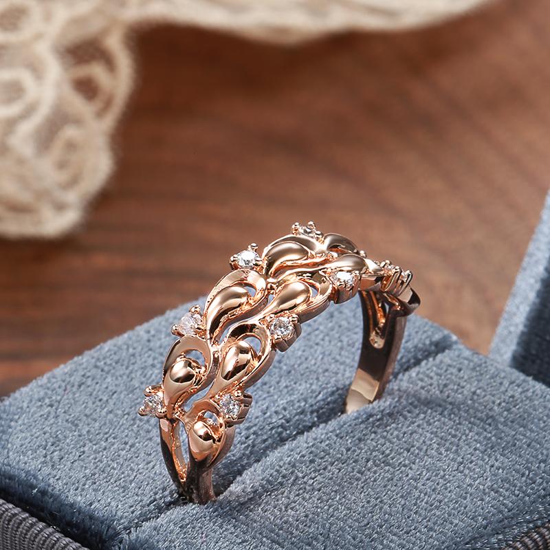 Fashion Crystal Flower Rings For Women Luxury Rose Gold Color With Natural Zircon Accessories Vintage Wedding Jewelry
