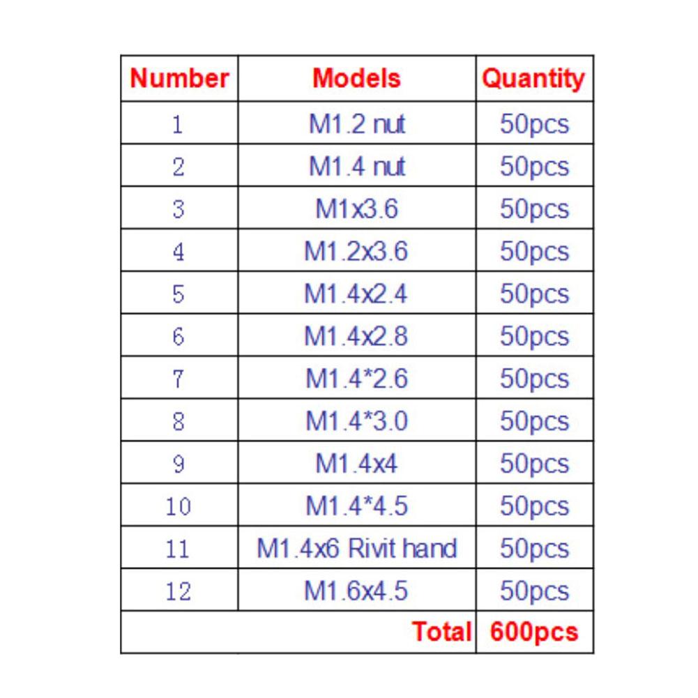 600-teiliges Schraubenset aus Edelstahl, 12 Arten von Schrauben und Muttern, Sortimentskit für Uhrengläser