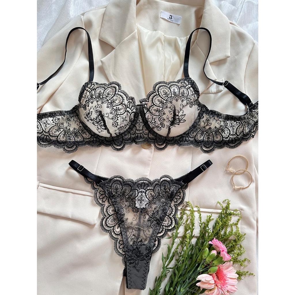 Nowa koronkowa perspektywa, seksowna haftowana prosta bielizna w jednolitym kolorze z obręczami