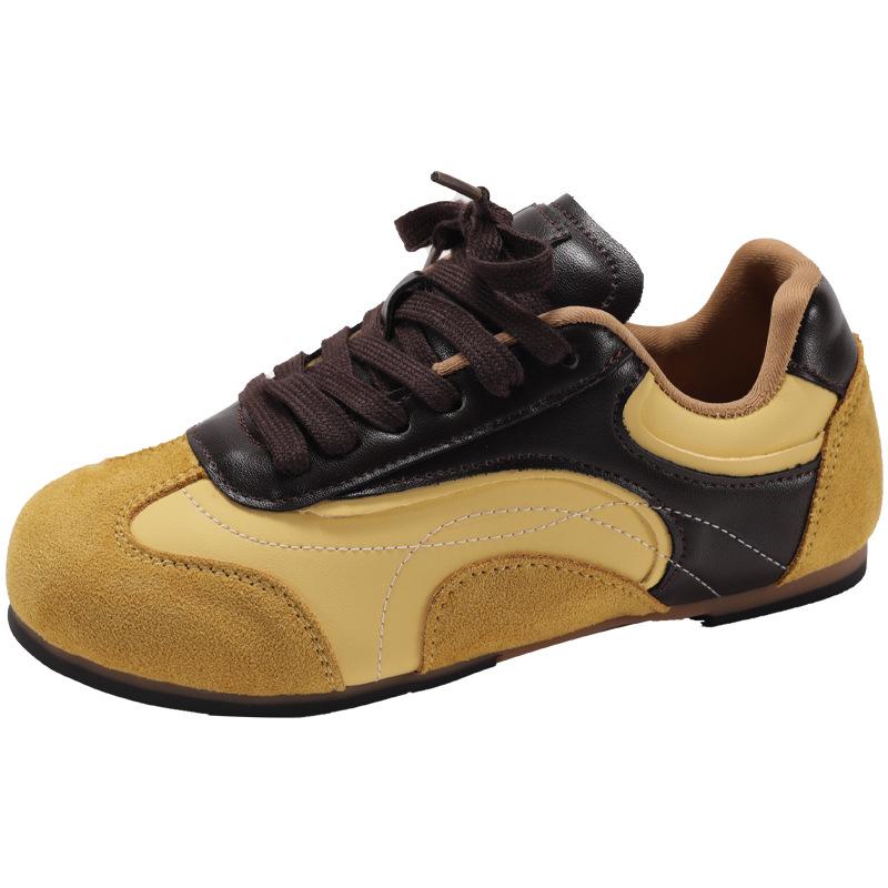 

У Чжао Рут такие же ретро контрастные цветные кроссовки на плоской подошве в немецком стиле, спортивная и повседневная обувь в стиле джерси Forrest Gump, новинка 2025 года а 35 жёлтый