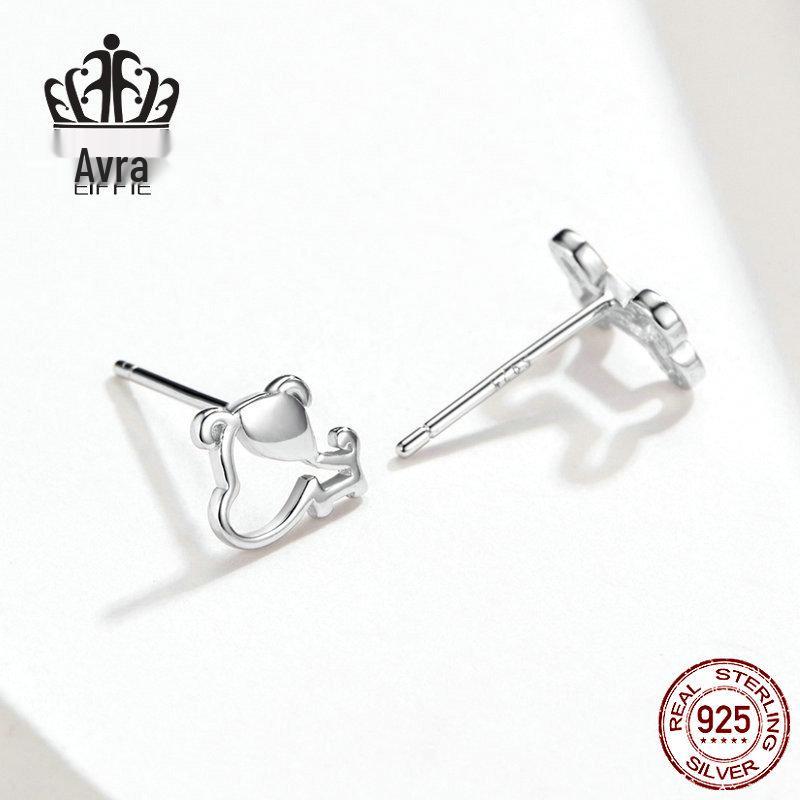 Sterling Silver Puppy and Bone Openwork Stud Earrings - S925 Fashion Jewelry