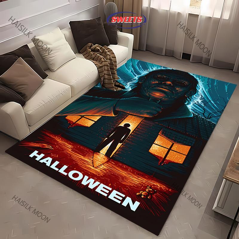 1PC Halloween Horror Carpet M-Michael M-Myers Theme Rugs for Living Rooms Bedroom Entrance Door Decor Non-slip All Seasons Mat