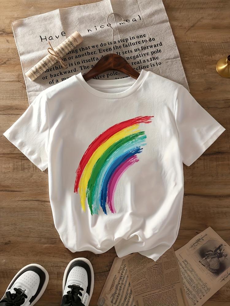 Rainbow Brush Stroke Graphic Print T-shirt XXL