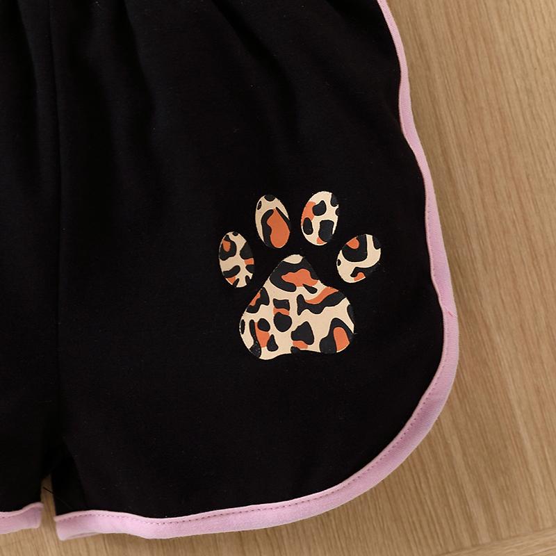 Girls Summer 2Pcs Outfit Cute Cartoon Print Crew Neck Short Sleeve Top and Shorts Set