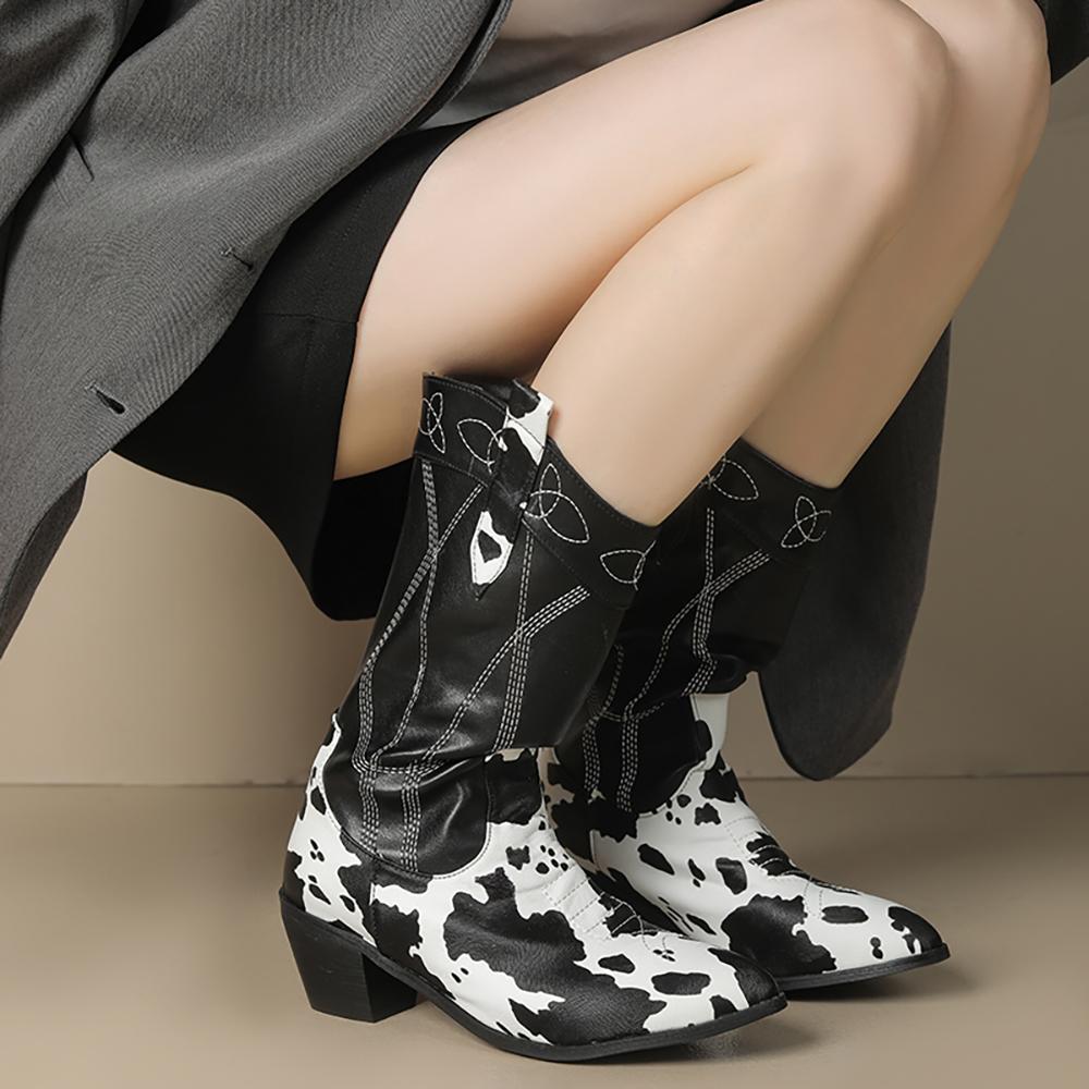 Winter Khaki Black Women Mid Calf High Boots Pointed Toe High Square Heel Small Big Size 33 47