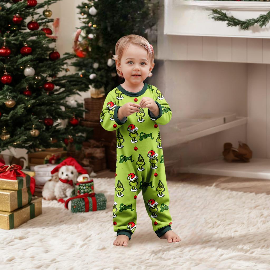 Christmas Print Cute Family Set Pajamas, Home Clothes, Family Set Long Sleeve Top Pants Set