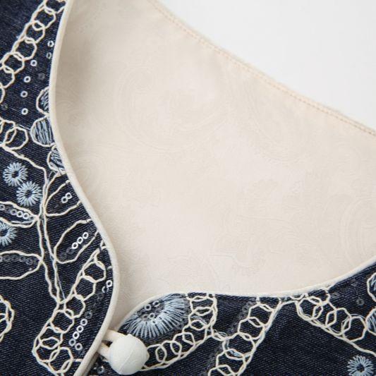 Blue and White Porcelain 2025 New Style Embroidered Vest Luxury Fashion Denim Blue Temperament Vest Women