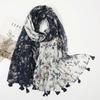 Women Cotton Linen Scarf Floral Print Tassel Shawl Vintage Patchwork Viscose Muffler Fashion Decoration 180*90Cm
