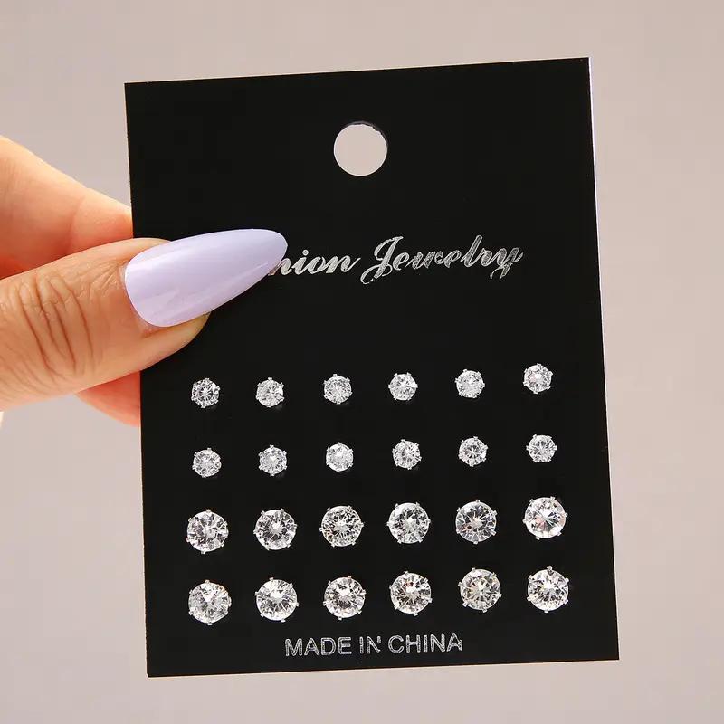 12 Pairs Exquisite Zircon Stud Earrings, Comfortable Versatile Jewelry for Women Daily Wear & Gifts