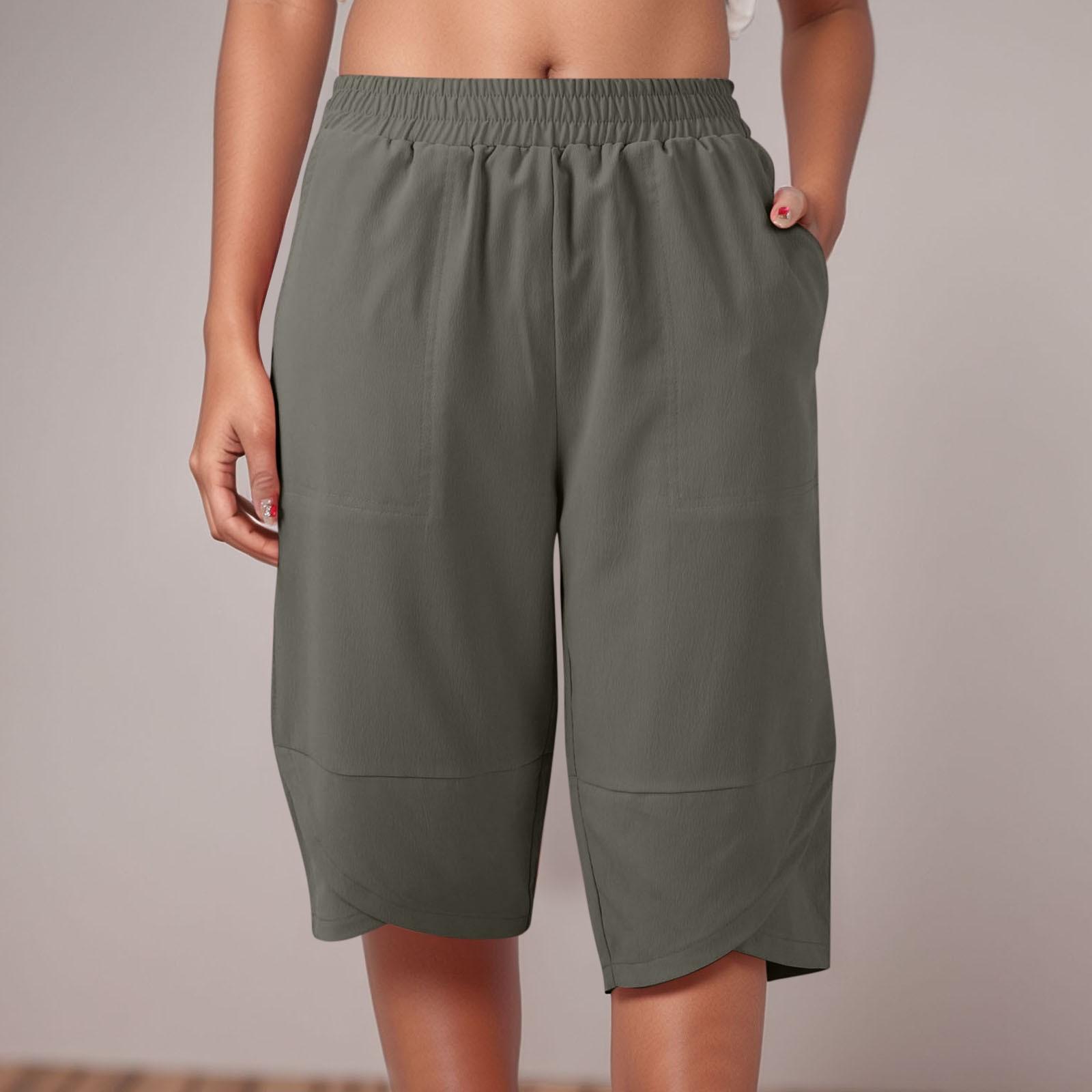 

Женские модные однотонные свободные повседневные брюки с эластичной резинкой на талии и прямыми карманами XXL