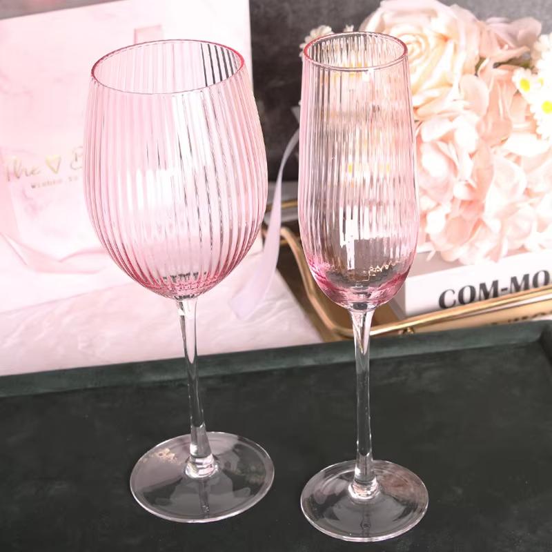 Nordic Pink Lead-Free Crystal Wine Glasses Large Capacity Vertical Stripes Goblet Champagne Cup for Household Barware Set