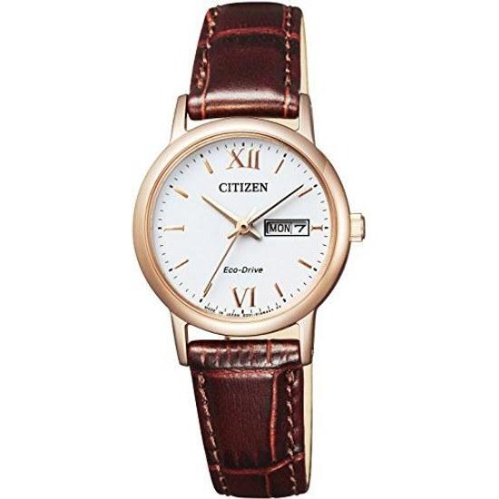 CITIZEN Wristwatch EW3252-07A Eco-Drive Date Day COLLECTION Womens Brown Gold White Made Japan