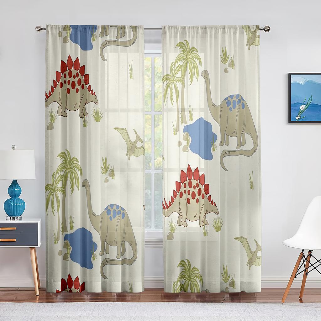 Dinosaurie Tecknad Dino Djur Tyll Skira Fönstergardiner för Vardagsrum Barn Pojkar Sovrum Modern Tyll Voile Gardin Dekoration