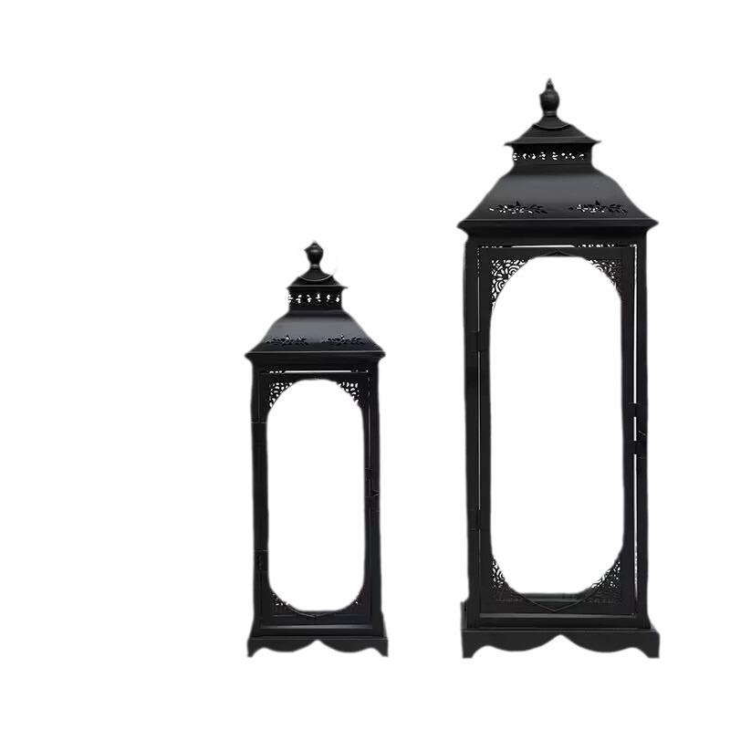 European Wrought Iron Glass Lantern: Retro Wedding Candlestick Ornaments for Floor Décor