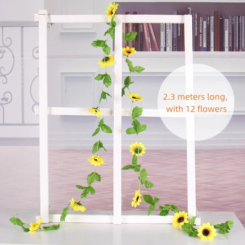 

Artificial Sunflower Garland Silk Sunflower Vine Yellow Flower Green Leaves Outdoor Fake Hanging Plants жёлтый