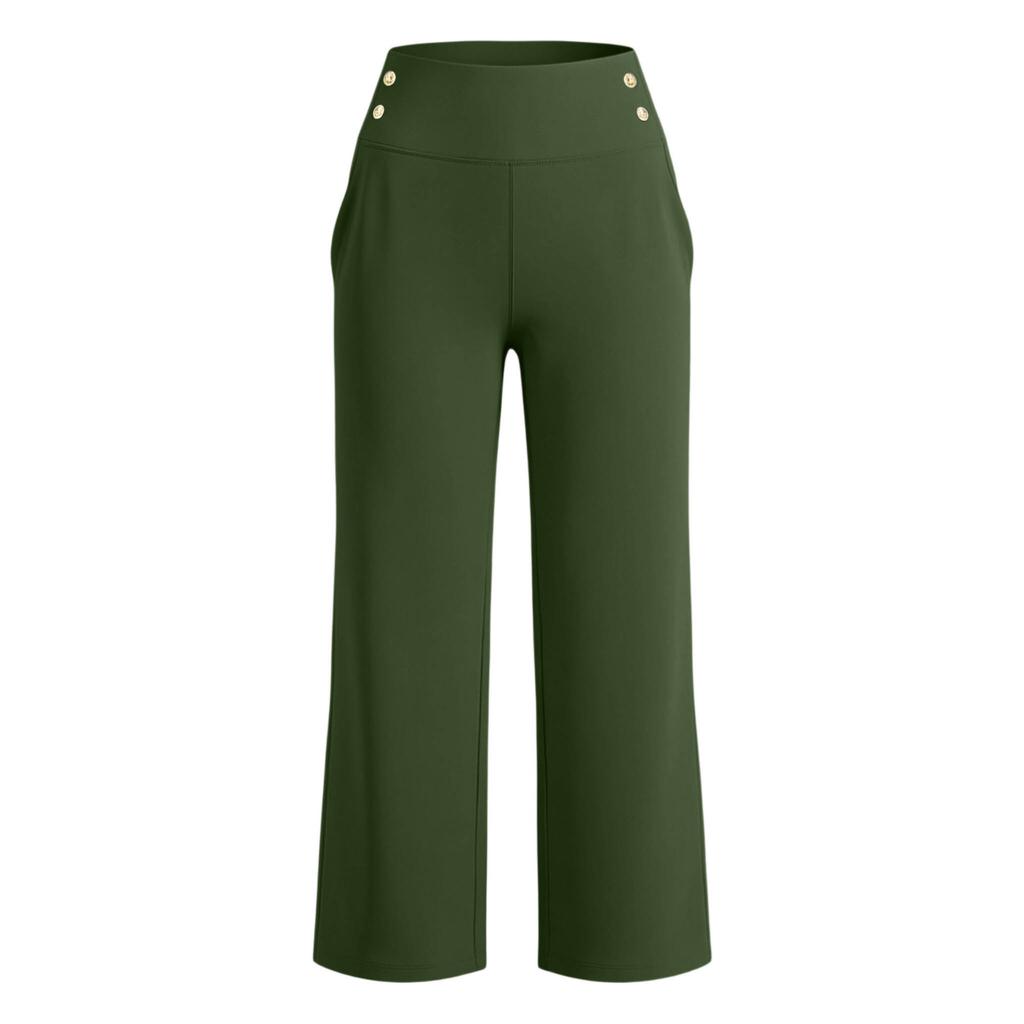 Women's High Waisted Loose Fit Yoga Pants with Pockets and Button Straight Leg Casual