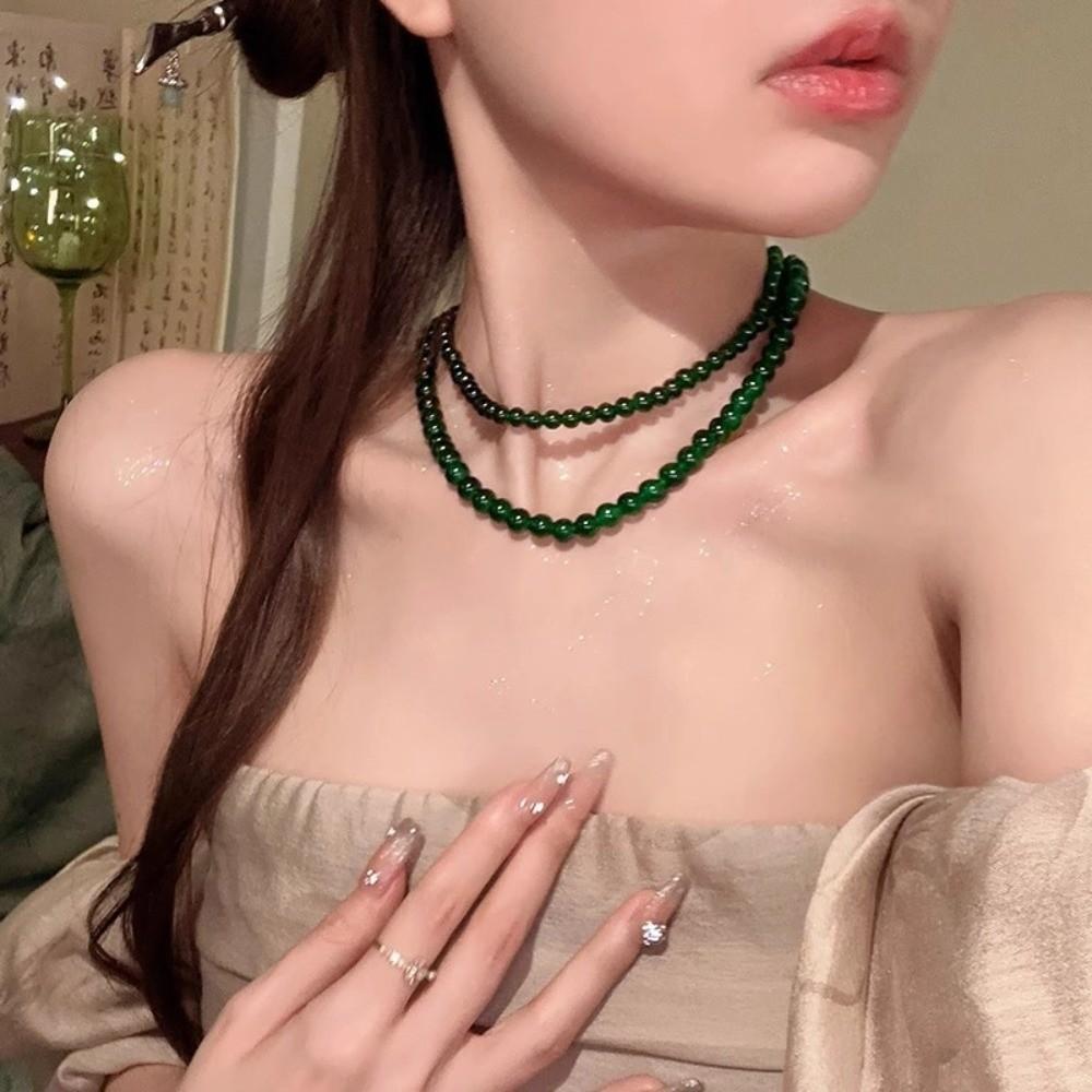 Glas Grüne Perlen Halskette 4 6 8 10mm Schlüsselbein Kette Neue Choker Halskette Damen