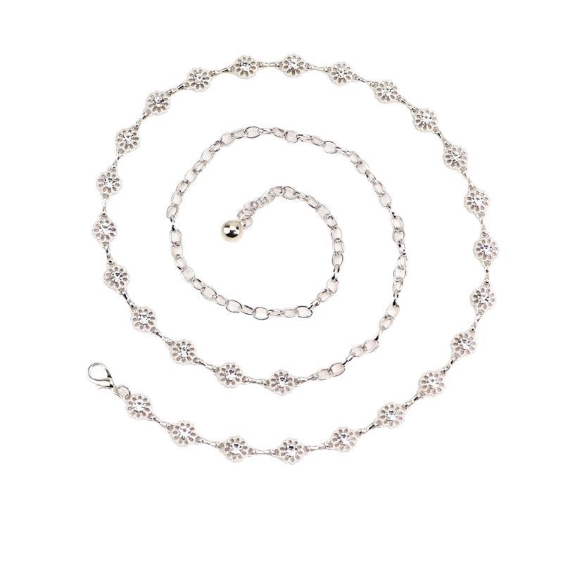Adjustable Metal Pearl Waist Chain Flower Pattern Geometric Hollow Belly Chain for Women Casual Outfit Party Gift