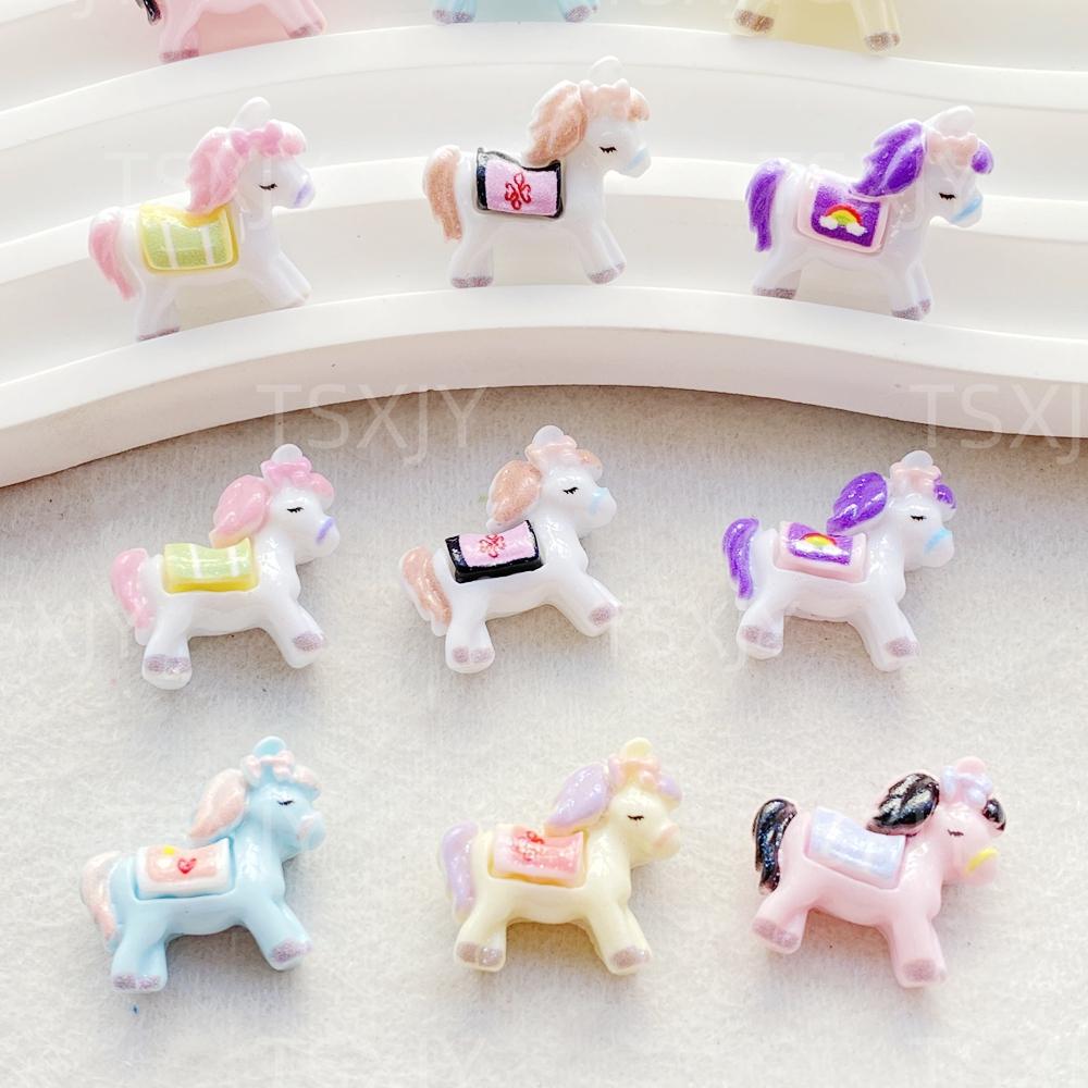 20pcs Mix Mini Colored Cartoon Unicorn Horse Nail Art Flatback Stone Figurines Scrapbook Charm DIY Jewelry Decor Crafts