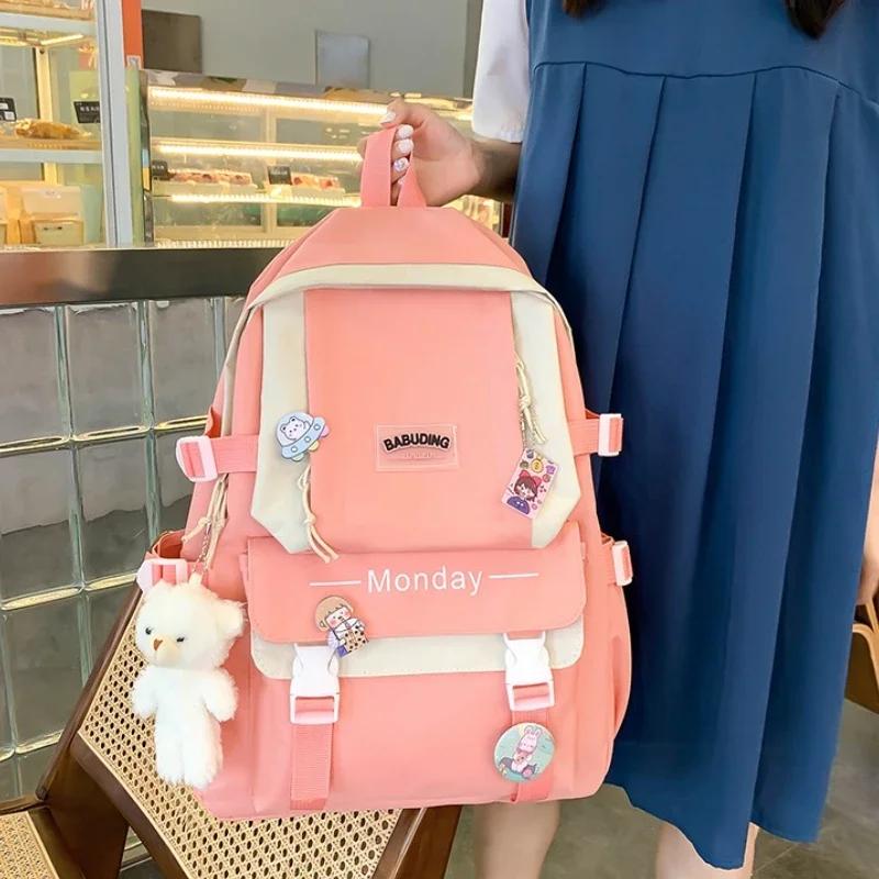 4 Set Korean High School Junior High School Elementary School Student Forest Style Versatile Backpack with Large Capacity Colors