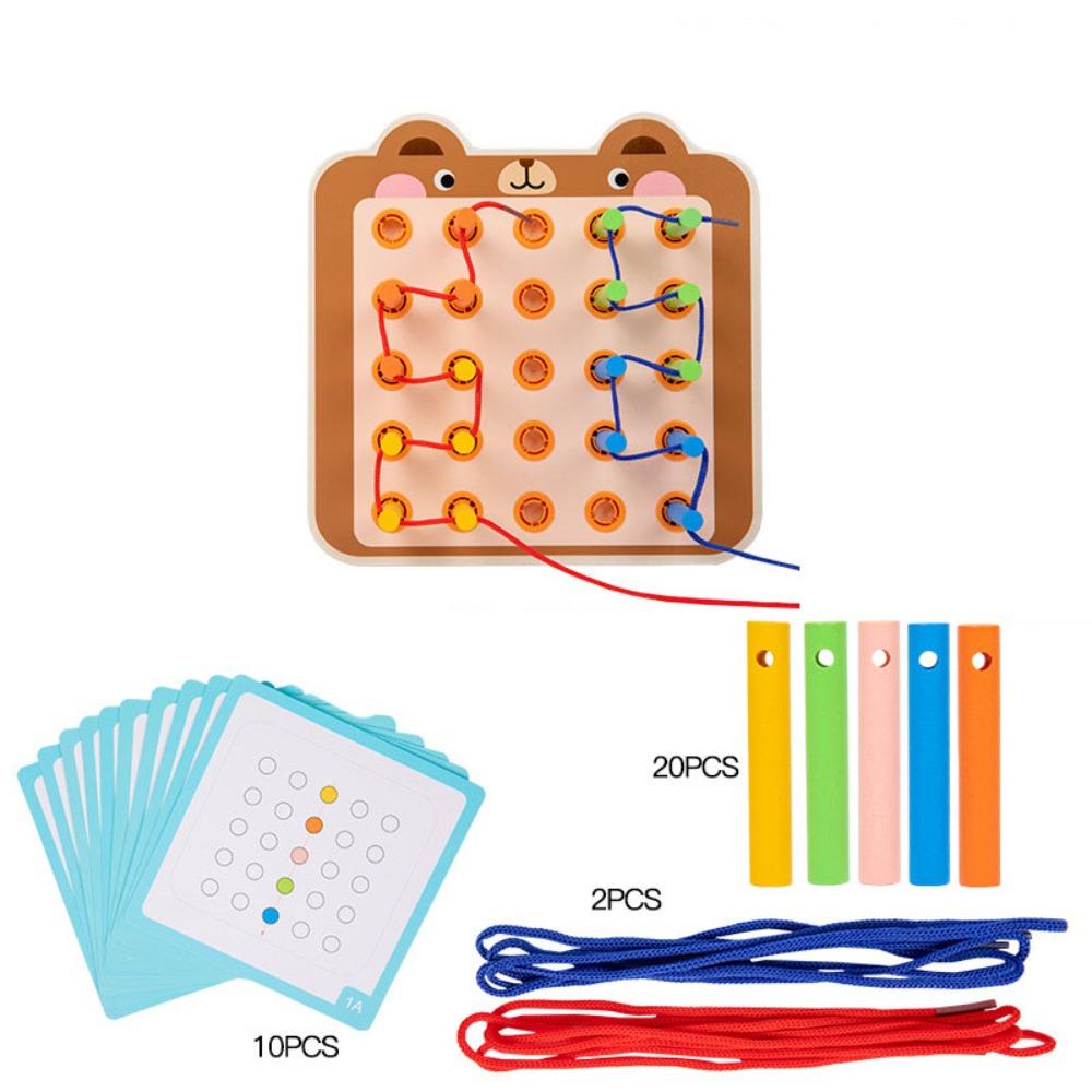 Montessori Activity Wooden Threading Lacing Toy Kids Rope Threading Game  Fine Motor Skills