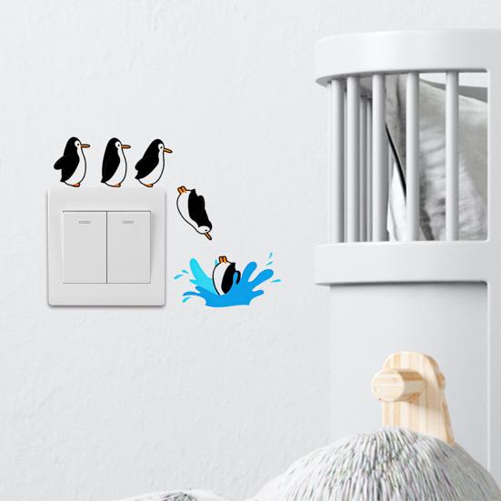 Süßer Pinguin Lichtschalter Aufkleber Cartoon Tier Dekorativer Steckdosen Aufkleber Wasserdicht Selbstklebend Wandaufkleber für Lichtschalter Steckdosen Leiste