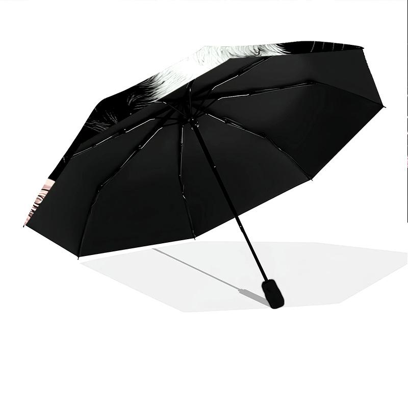 1 PC Automatic Folding Umbrella - Black and White Cat with Moon Pattern, Portable & Foldable Design with 8 Ribs, Christmas Birthday Gifts