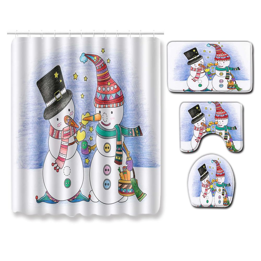 

Christmas Shower Curtain Four-Piece Toilet Floor Mat Non-Slip Doormat Water Absorption And Dust-Proof Carpet 45 * 75 floor mat