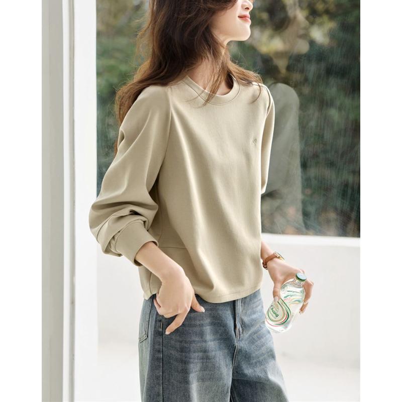 Fashion Split Cut Casual Versatile Letter Embroidered Round Neck Sweatshirt 2025 New Solid Color Simple Top
