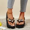 Ladies Flip Flops Shoes Wedge Platform Thick Sole High Heel Rhinestone Slipper Women Fashion Diamond Chain Slippers Zapatos