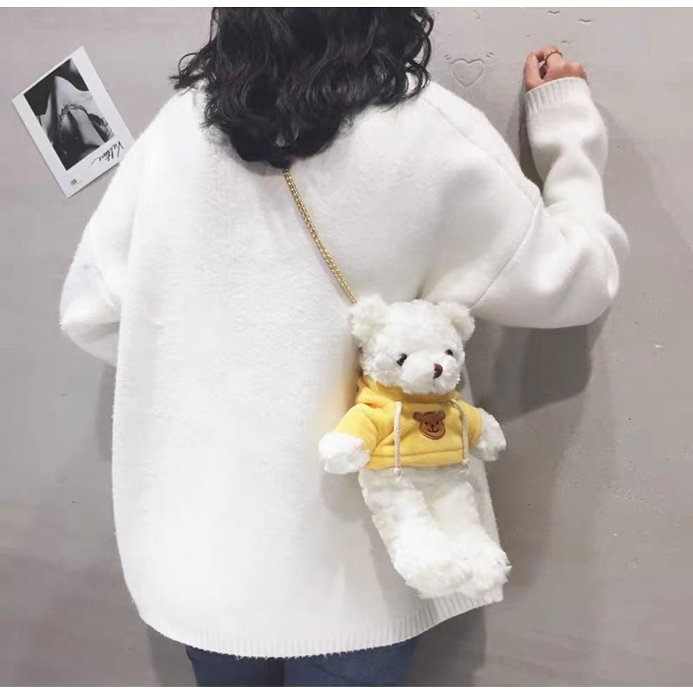 Bear Bag Plush Sweater White Bear Doll Ragdoll Girl Oblique Straddle Bag Creativity