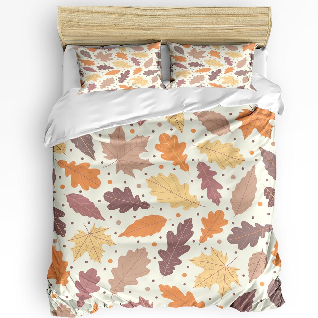 Maple Leaf Dots Autumn Art Printed Comfort Duvet Cover Pillow Case Home Textile Quilt Cover Boy Kid Teen Girl 3pcs Bedding Set