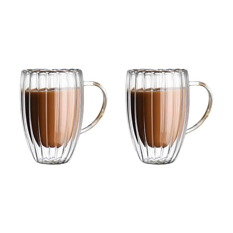 652F Pack of 2 High Borosilicate Double Wall Glass Cup Heat Resistant Insulated Design Mug for Office and Home Use