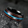 8mm Stainless Steel Hawaiian Koa Wood Rings For Men WIth Blue Fire Opal Rings Men Wedding Band Jewelry Drop Shipping