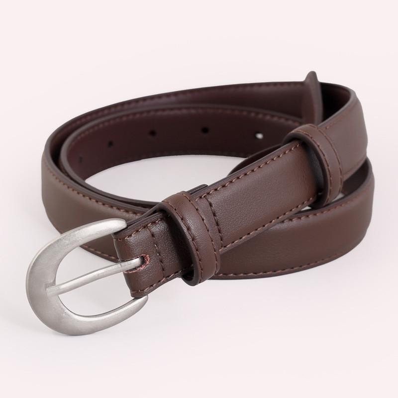 

Simple Genuine Leather Belt For Women With Alloy Buckle And Casual Style темно-коричневого кольору