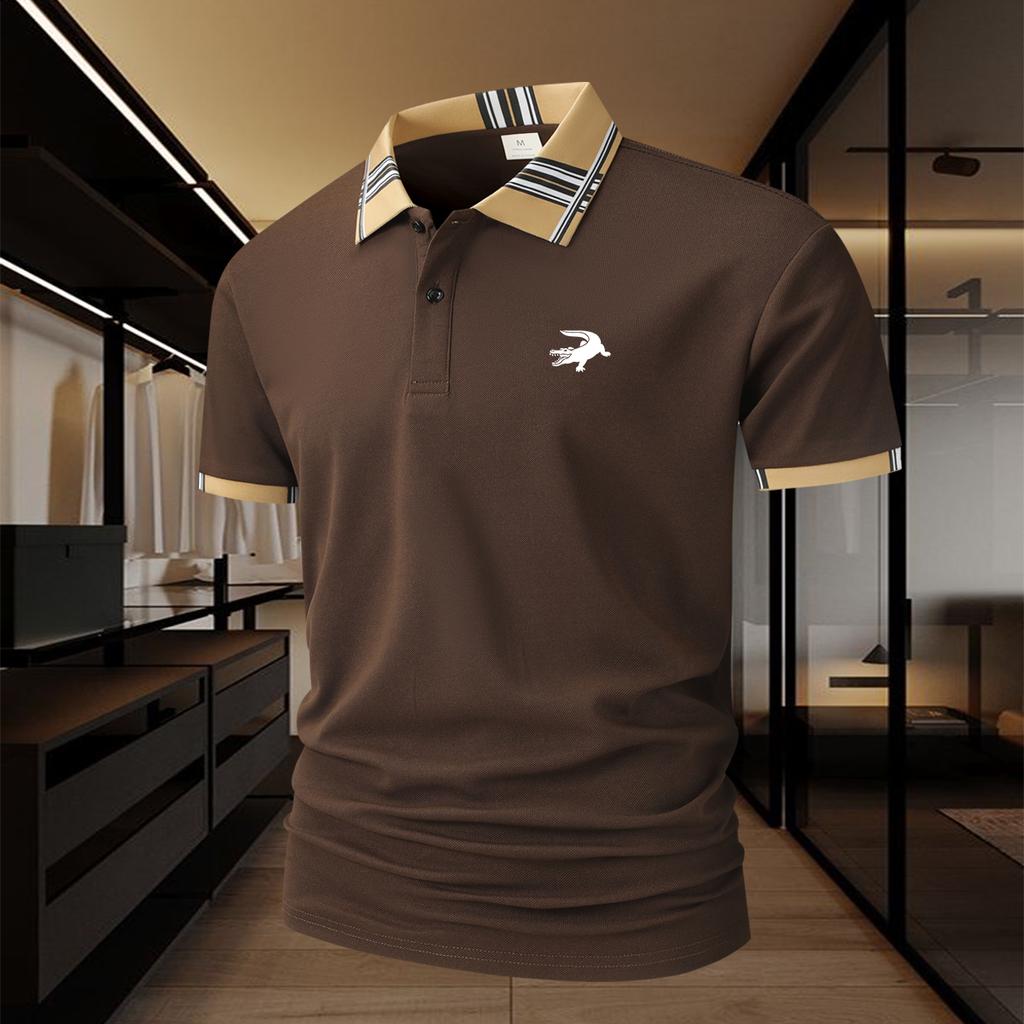 Men's Polo Shirt, with a 2button, checkered, 2tone collar lightweight and moisture-wicking, it stays dry and comfortable even after extended wear.