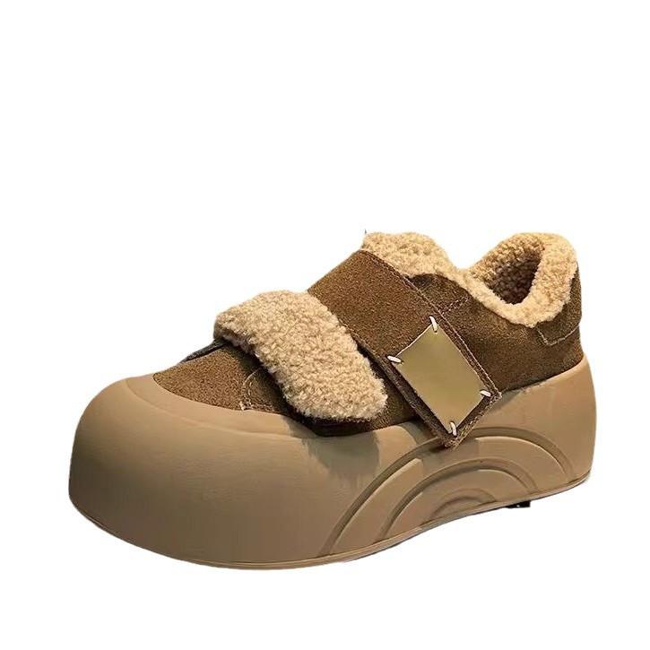 Thick-soled Velcro velvet bread shoes women's fluffy shoes winter new casual heightening board shoes warm cotton shoes