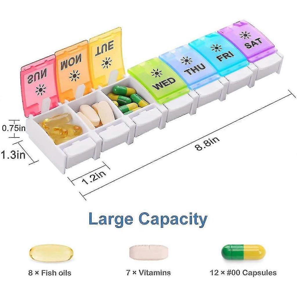 Large 7 Day Pill Organizer 2 Times A Day, Push Button Pill Box, Vitamin Pill