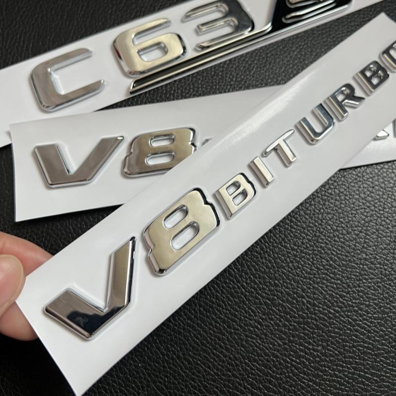 FCUI6 3D Black C63S Logo Letters V8 BITURBO Badge Car Rear Star Sticker Trunk AMG Emblem For Mercedes Benz AMG W205 C205 Accessories