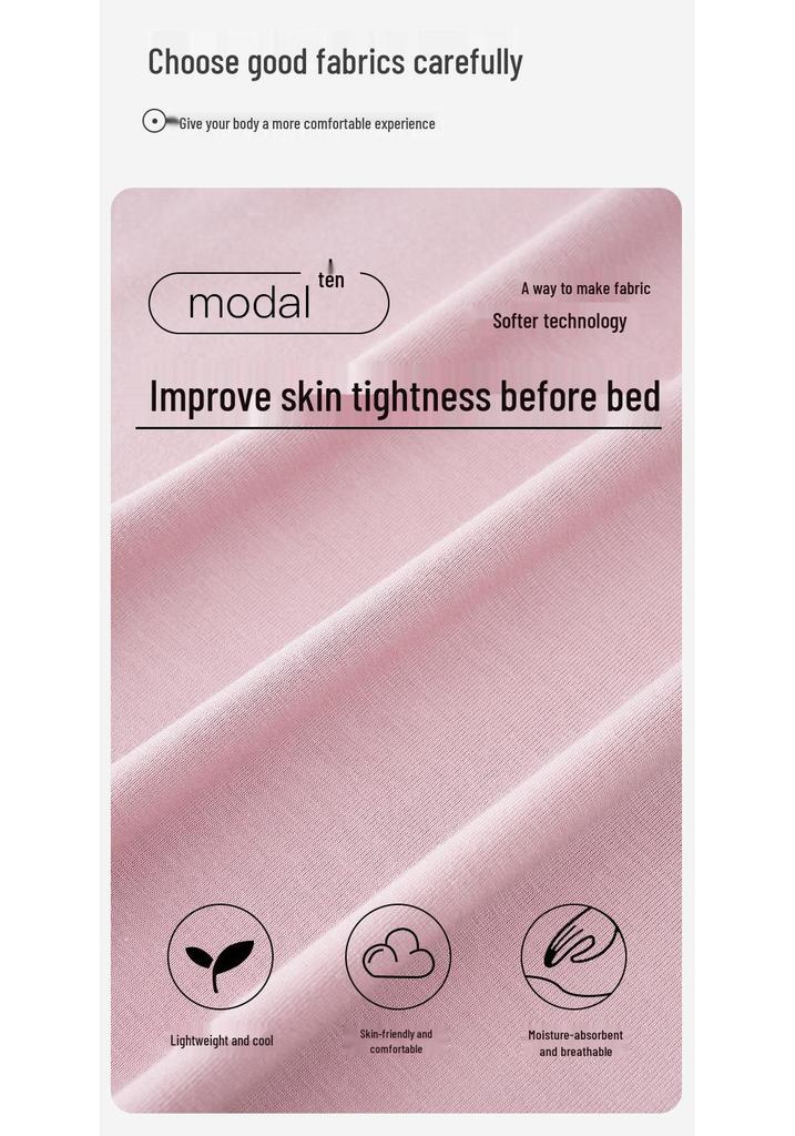Women's Modal Pajama Set: Chest-Padded Short Sleeve Top with Loose 7/10 Pants for a Cool Summer Sleep