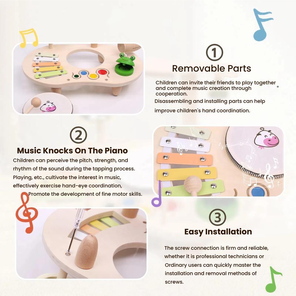 Children Drum Kit Wooden Musical Instruments ideal for Toddlers Infant Preschool Learning Musical Playthings Montessori Style Playthings ideal for