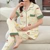 Sweet High-end Pajamas Women's Summer Imitation Cotton Short-sleeved Trousers New Medium Mother Large-size Loungewear