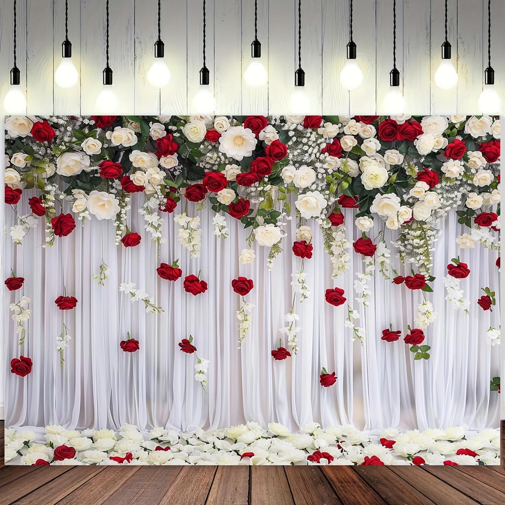 Elegante sfondo floreale, design con rose rosse e bianche, adatto per matrimoni, baby shower, compleanni, striscioni per feste all'aperto
