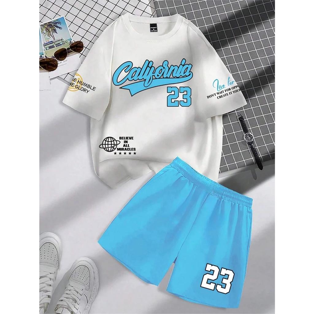 2026 Summer Round Neck Short Sleeve Set Fashion Personalized Alphanumeric Print Round Neck T-shirt Shor