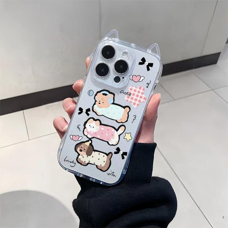 Cute Star Puppy Apple 17Pro Mobile Phone Case Suitable for IP16 Cat Ears Air Transparent 15 Cartoon 14 Soft Case