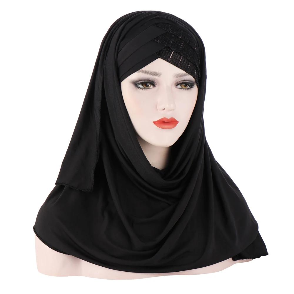 Muslim Women Long Scarf Pull On Ready Wear Instant Hijab Chemo Cap One Piece Amira Head Wrap Turban Femme Shawl Bandanas Scarves