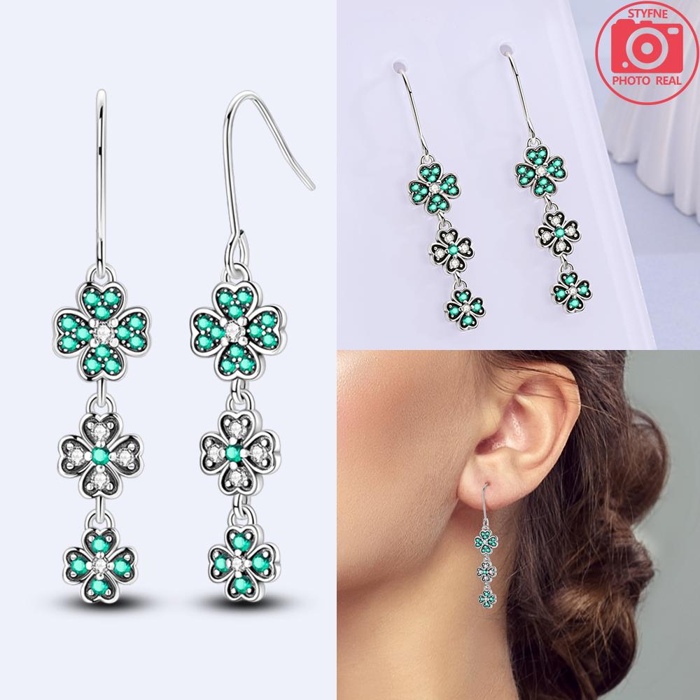 Original Clover Green Zircon Copper Four Leaf Clover Earring Delicate Jewelry Women Earring Luxury Anniversary Gift
