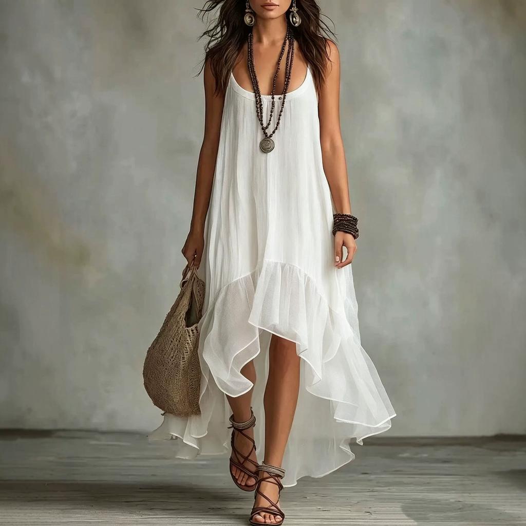 European and American Women's Clothing Fashion Solid Color Suspender Summer Casual Light Irregular Dress