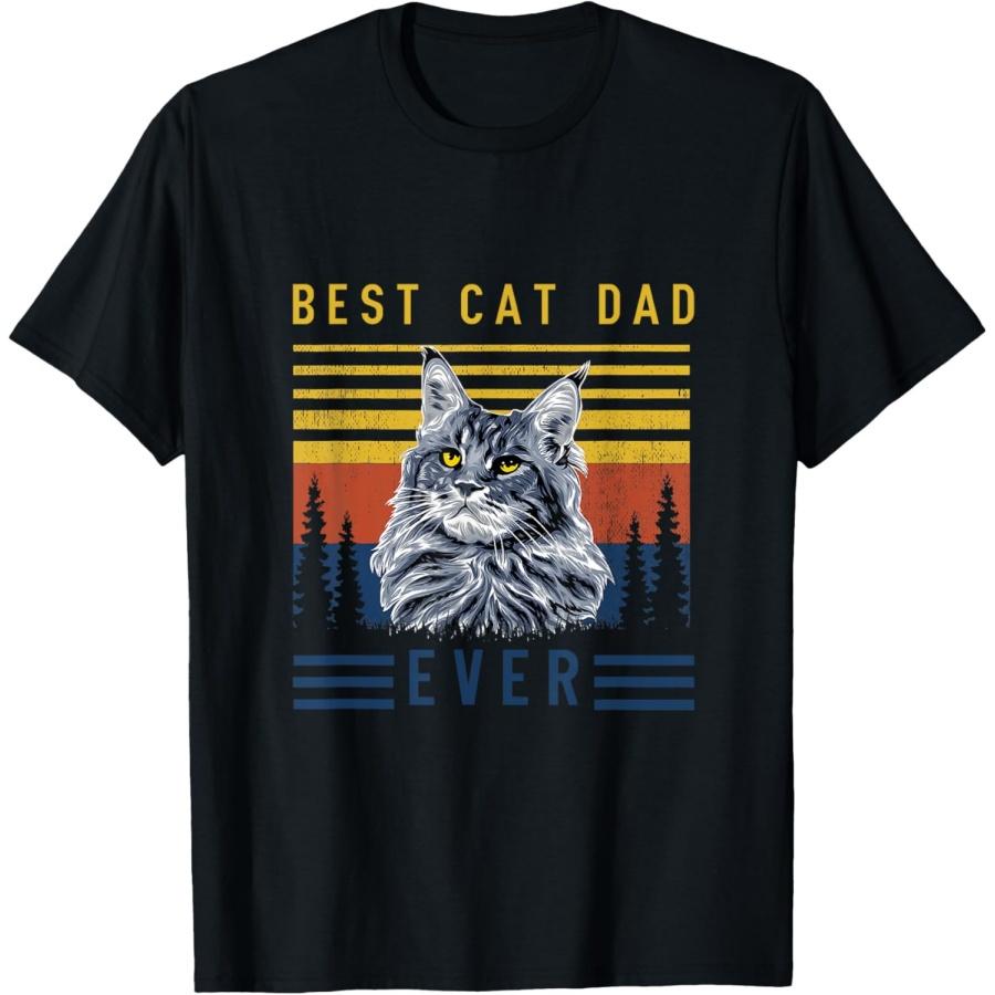 Retro Maine Coon Cat Best Cat Dad Ever Funny Cat Maine Coon T-Shirt for Men Women S