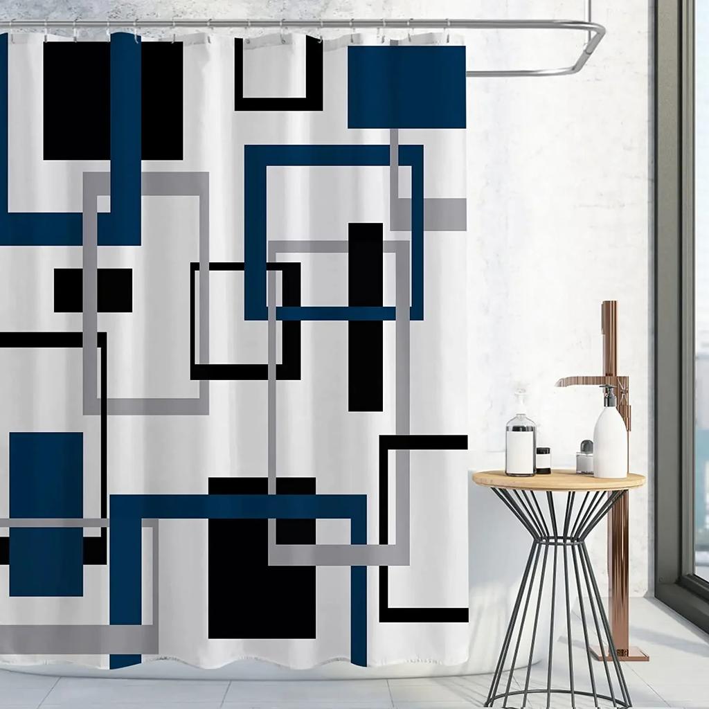 Black And White Shower Curtains Black Grey Geometric Abstract Mid Century Modern Minimalist Fabric Curtain For Bathroom Decor